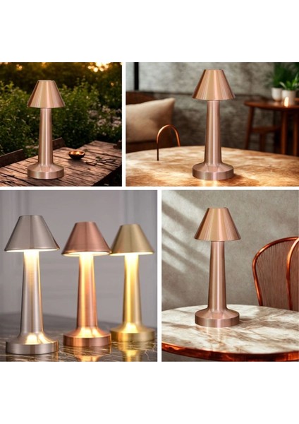 Çatı Model Bronz Renk Şarjlı Dokunmatik 3 Renkli LED Masa Lambası modelleri