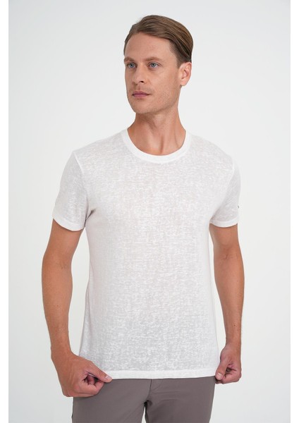 Comfort Fit Bisiklet Yaka Viskon Karışımlı Casual Ekru Tişört Ts 902 modelleri
