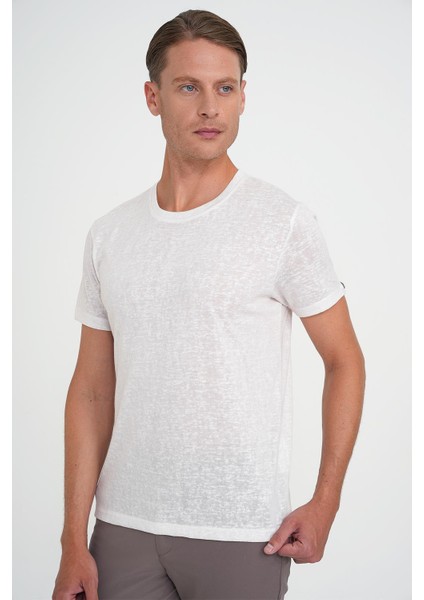 Comfort Fit Bisiklet Yaka Viskon Karışımlı Casual Ekru Tişört Ts 902 fırsatları