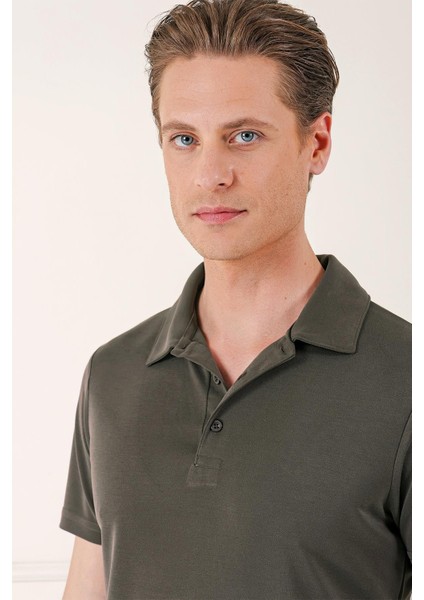 Slim Fit Düğmeli Polo Yaka Pamuklu Vizon Tişört Ts 879 modelleri