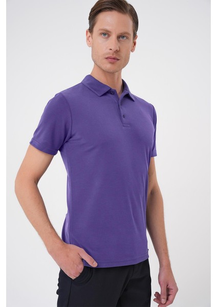 Slim Fit Düğmeli Polo Yaka Pamuklu Mor Tişört Ts 879 fiyatları