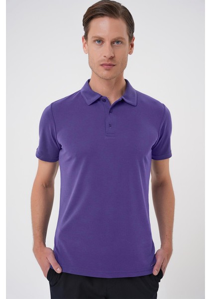 Slim Fit Düğmeli Polo Yaka Pamuklu Mor Tişört Ts 879 modelleri