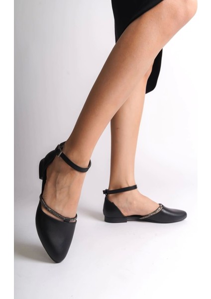 Tokalı Ortopedik Rahat Taban Taş Detaylı Kadın Babet Ayakkabı Cst - Siyah Monıca