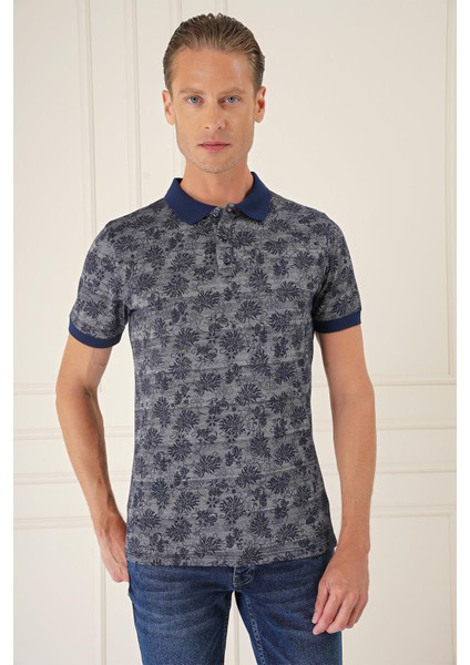 Slim Fit Dal Yaprak Desen Polo Yaka Pamuklu Lacivert Tişört Ts 884 fiyatları