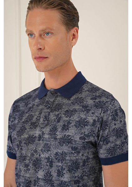 Slim Fit Dal Yaprak Desen Polo Yaka Pamuklu Lacivert Tişört Ts 884 fırsatları