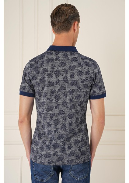 Slim Fit Dal Yaprak Desen Polo Yaka Pamuklu Lacivert Tişört Ts 884 indirimleri