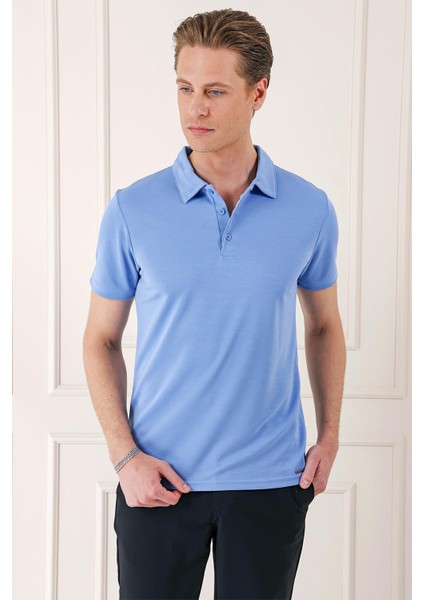 Slim Fit Düğmeli Polo Yaka Pamuklu Mavi Tişört Ts 879 fiyatları