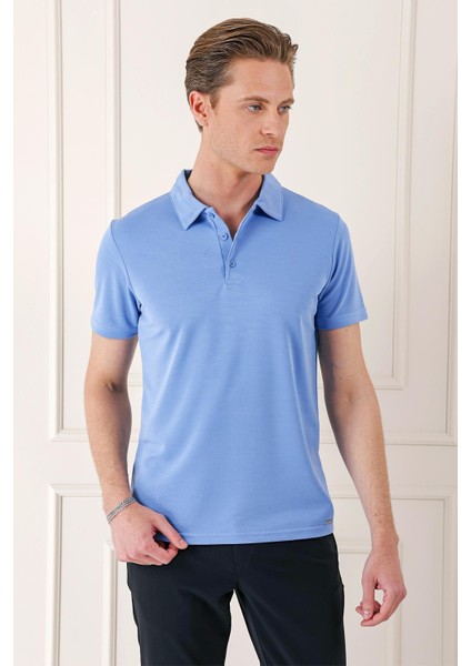 Slim Fit Düğmeli Polo Yaka Pamuklu Mavi Tişört Ts 879 modelleri