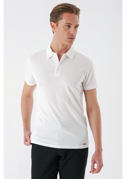 Slim Fit Düğmeli Polo Yaka Pamuklu Beyaz Tişört Ts 879