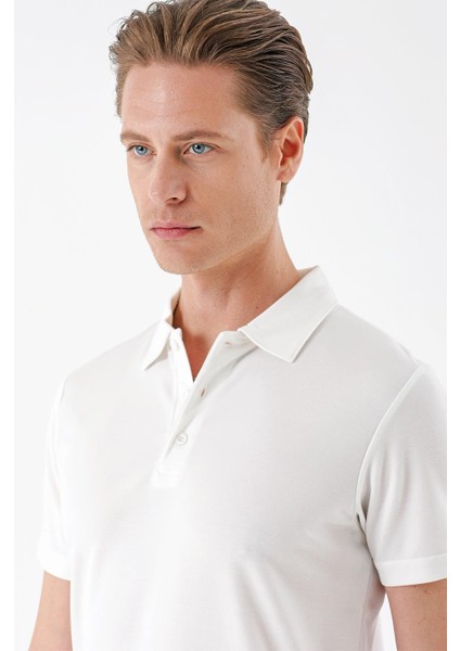Slim Fit Düğmeli Polo Yaka Pamuklu Beyaz Tişört Ts 879 fırsatları