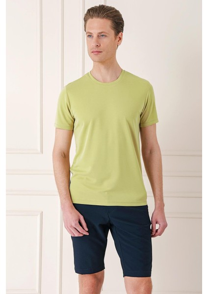 Slim Fit Bisiklet Yaka Pamuklu Kivi Tişört Ts 880