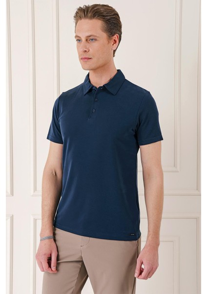 Slim Fit Düğmeli Polo Yaka Pamuklu Lacivert Tişört Ts 879 fiyatları