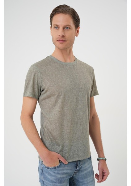 Comfort Fit Bisiklet Yaka Viskon Karışımlı Casual Açık Yeşil Tişört Ts 902 modelleri