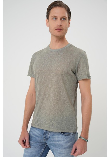 Comfort Fit Bisiklet Yaka Viskon Karışımlı Casual Açık Yeşil Tişört Ts 902 fırsatları