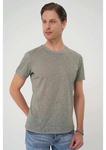 Comfort Fit Bisiklet Yaka Viskon Karışımlı Casual Açık Yeşil Tişört Ts 902 indirimleri