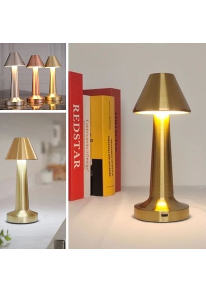 Çatı Model Gold Renk Şarjlı Dokunmatik 3 Renkli LED Masa Lambası modelleri