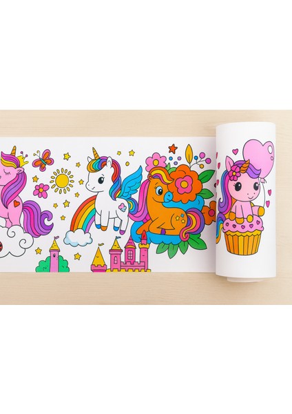 Unicorn Tek Boynuzlu At Sihirli ve Masalsı Unicorn Dünyası Boyama Rulosu 5mt