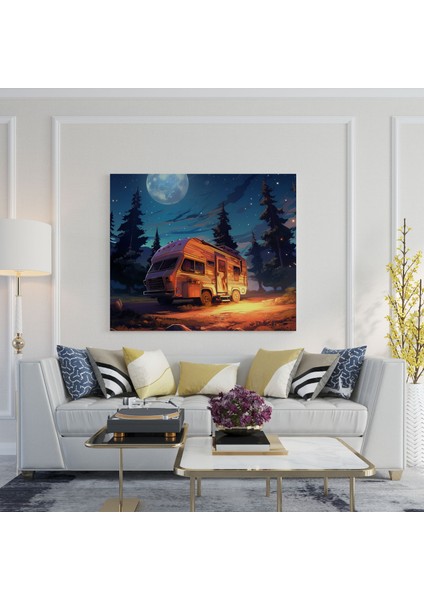 Karavan Kanvas Tablo - Yıldızlı Gece Macerası - Karavan Yıldızlı Gece Gökyüzü Hayranlık modelleri