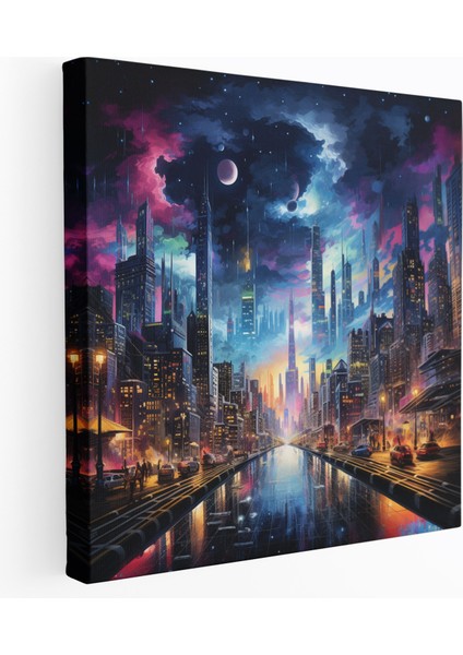 Cool Şehir Manzaralı Gece Kanvas Tablosu - Şık Gece Duvar Dekorasyonu Kanvas Tablo