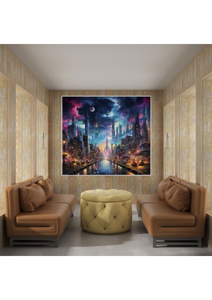 Cool Şehir Manzaralı Gece Kanvas Tablosu - Şık Gece Duvar Dekorasyonu Kanvas Tablo fiyatları