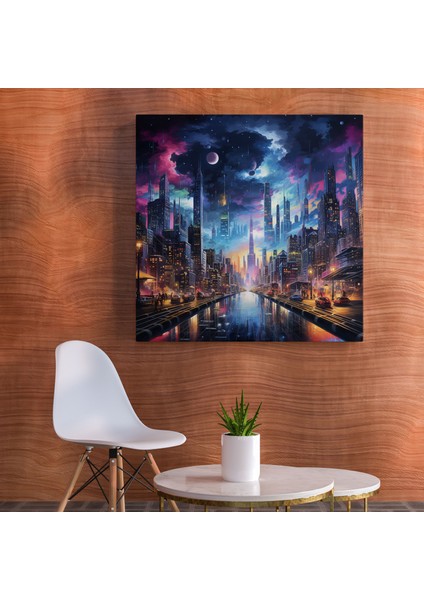 Cool Şehir Manzaralı Gece Kanvas Tablosu - Şık Gece Duvar Dekorasyonu Kanvas Tablo modelleri