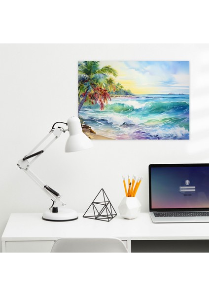 Güneşli Plaj Kanvas Tablo - Dünya Palmiye Ağaçları Güneş Kanvas Duvar Sanatı fiyatları