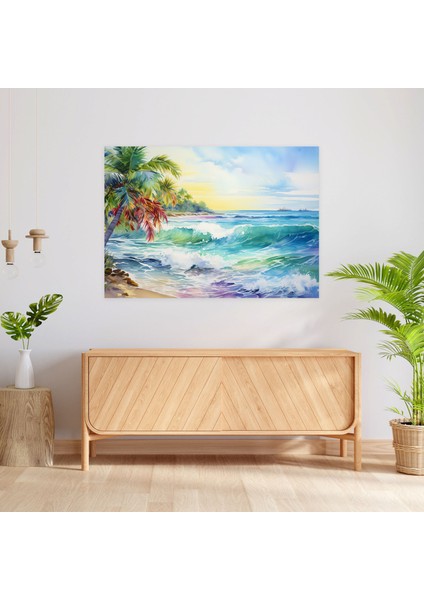 Güneşli Plaj Kanvas Tablo - Dünya Palmiye Ağaçları Güneş Kanvas Duvar Sanatı modelleri
