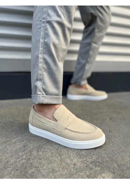 Estilo x Bağcıksız Süet Erkek Günlük Spor Klasik Ayakkabı Sbt - Krem BRF180