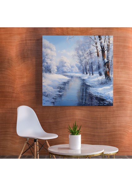 Noel Kanvas Tablo - Huzurlu Kış Manzarası - Noel Kanvas Donmuş Göl Kanvas Duvar Sanatı fiyatları