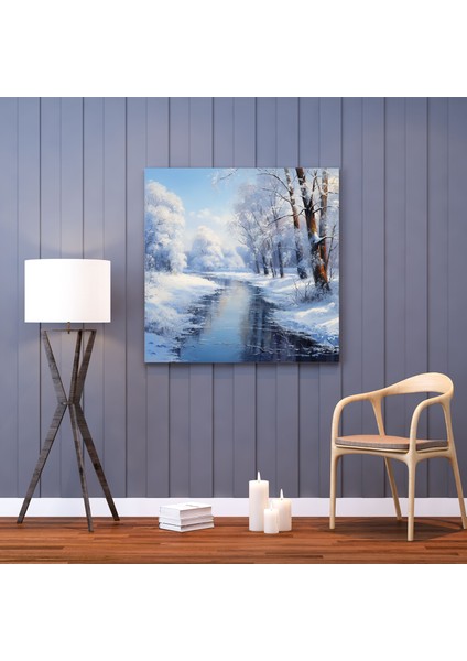 Noel Kanvas Tablo - Huzurlu Kış Manzarası - Noel Kanvas Donmuş Göl Kanvas Duvar Sanatı modelleri