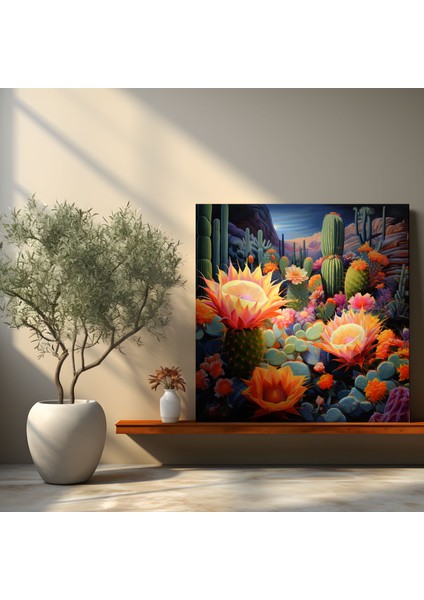 Çöl Duvar Sanatı - Renkli Çöl Çiçeği Kanvas Tablo - Çöl Kanvas Tablo Duvar Sanatı Kaktüs fiyatları