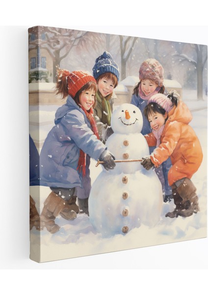 Kardan Adam Eğlenceli Kanvas Tablo - Noel Ev Dekorasyonu Mutluluk