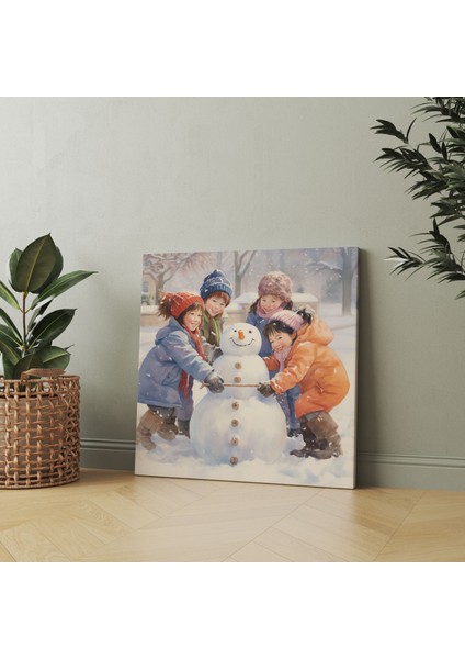 Kardan Adam Eğlenceli Kanvas Tablo - Noel Ev Dekorasyonu Mutluluk fiyatları