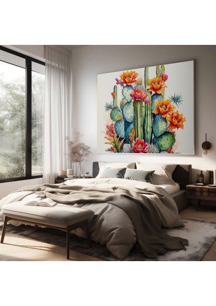 Çöl Duvar Sanatı - Çiçek Açan Saguaro Kaktüsü Suluboya Kanvas Tablo - Çöl Suluboya ve Mürekkep Çizimi Kanvas Tablo Çiçek Açan Saguaro Kaktüsü fiyatları