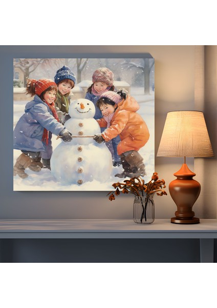 Kardan Adam Eğlenceli Kanvas Tablo - Noel Ev Dekorasyonu Mutluluk modelleri