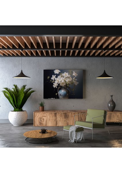 Zarif Çiçeklerle Süslenmiş Vazo Tablosu - Klasik Kanvas Tablo - Resim Sanatı Huzur Duvar Dekoru modelleri