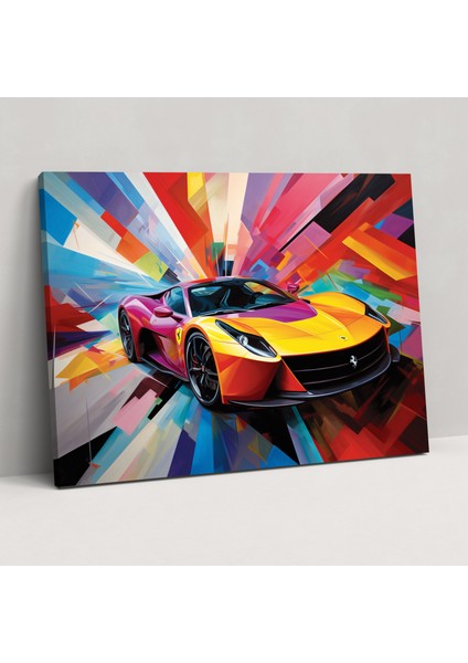 Ferrari Kanvas Tablo - Geometrik Soyut Duvar Sanatı - Ferrari Canlı Renkler Çağdaş Cazibe Kanvas
