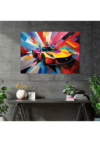 Ferrari Kanvas Tablo - Geometrik Soyut Duvar Sanatı - Ferrari Canlı Renkler Çağdaş Cazibe Kanvas fiyatları