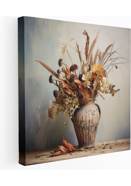 Rustik Kuru Çiçek Kanvas Tablo - Ev Dekorasyonu Için Nostaljik Tasarım