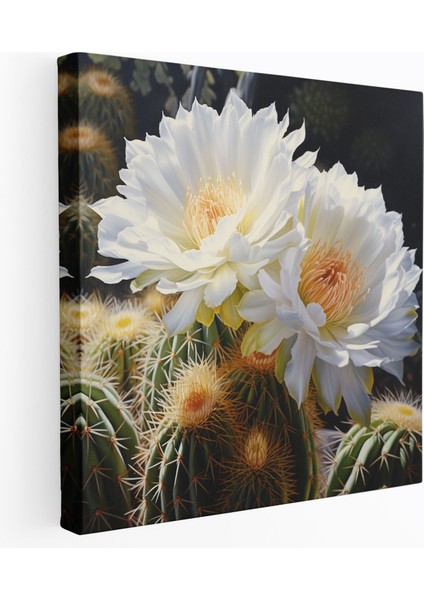 Kaktüs Kanvas Tablo - Gerçekçi Yağlı Boya Tablo - Duvar Sanatı - Kaktüs Çiçek Açan Kaktüs Duvar Dekorasyonu Ev Dekorasyonu