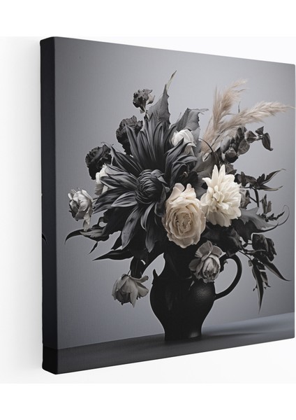 Monokrom Kuru Çiçek Kanvas Tablo - Ev Dekorasyonu Duvar Sanatı Monokrom Fotoğraf