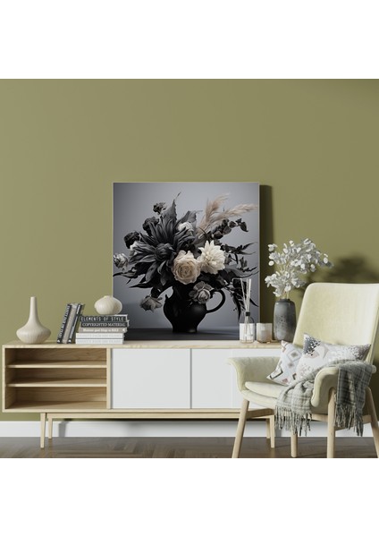 Monokrom Kuru Çiçek Kanvas Tablo - Ev Dekorasyonu Duvar Sanatı Monokrom Fotoğraf modelleri