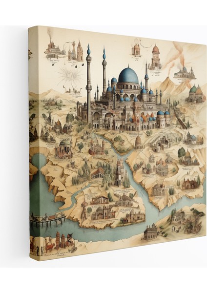 Kutsal Kuran Vintage Harita Kanvas Tablo Duvar Sanatı