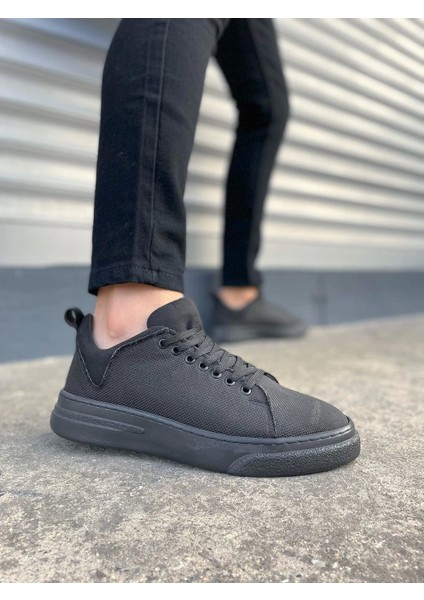 JY204 Flex Bağcıklı Keten Kumaş Erkek Günlük Sneaker Ayakkabı Kst - Siyah