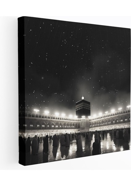 Kaaba Siyah ve Beyaz Kanvas Tablo - Duvar Sanatı Belirgin Karşıtlıklar Gece Gökyüzü