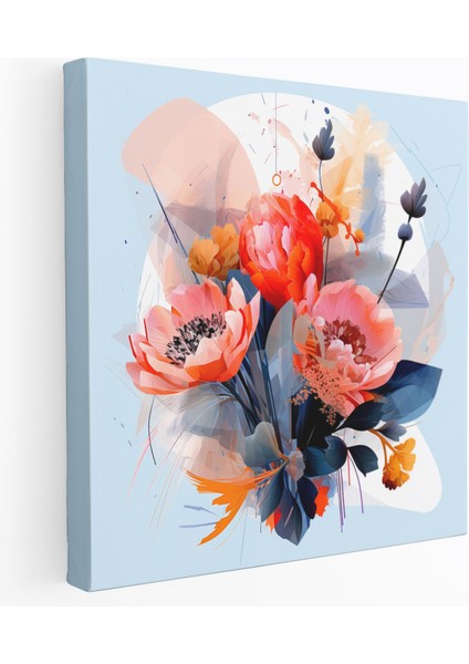 Geometrik Kurutulmuş Çiçek Duvar Sanatı - Kurutulmuş Çiçek Soyut Düzenleme Canlı Renkler Kanvas Tablo