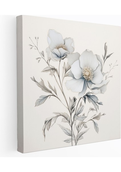 Gri Duvar Dekorasyonu - Zarif Botanik Kanvas Tablo - Gri Gri Duvar Dekorasyonu Duvar Sanatı Ev Dekorasyonu