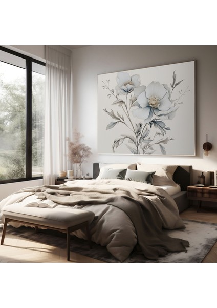 Gri Duvar Dekorasyonu - Zarif Botanik Kanvas Tablo - Gri Gri Duvar Dekorasyonu Duvar Sanatı Ev Dekorasyonu modelleri