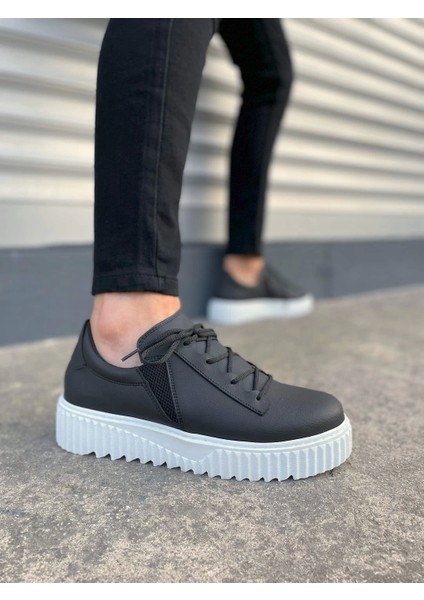JY502 Bold Bağcıklı Cilt Erkek Günlük Sneaker Ayakkabı Cbt - Siyah