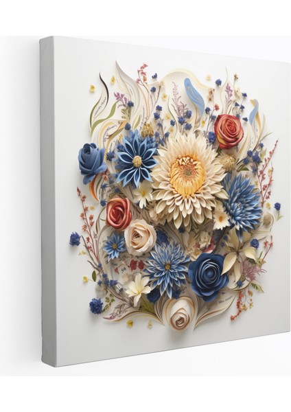 Kutsal Kuran Çiçek Desenli Kanvas Tablo - Duvar Dekorasyonu Doğanın Güzelliği Kuran'dan Ayetler